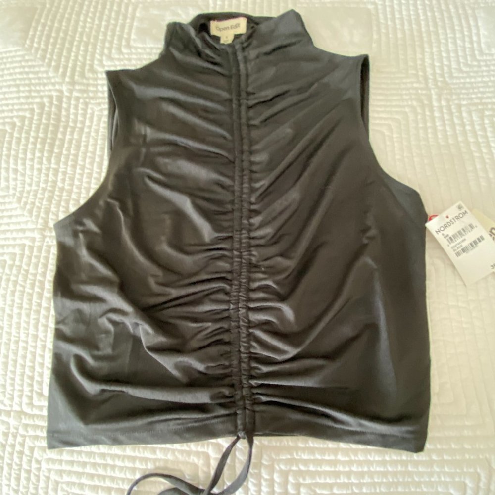 NWT Open Edit Black sleeveless high neck crop top-sm